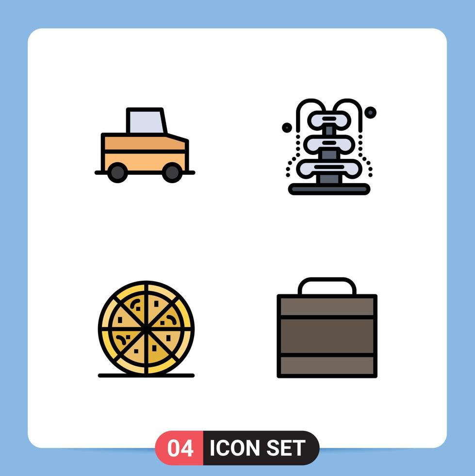 Mobile Interface Filledline Flat Color Set of 4 Pictograms of car case fountain water million Editable Vector Design Elements