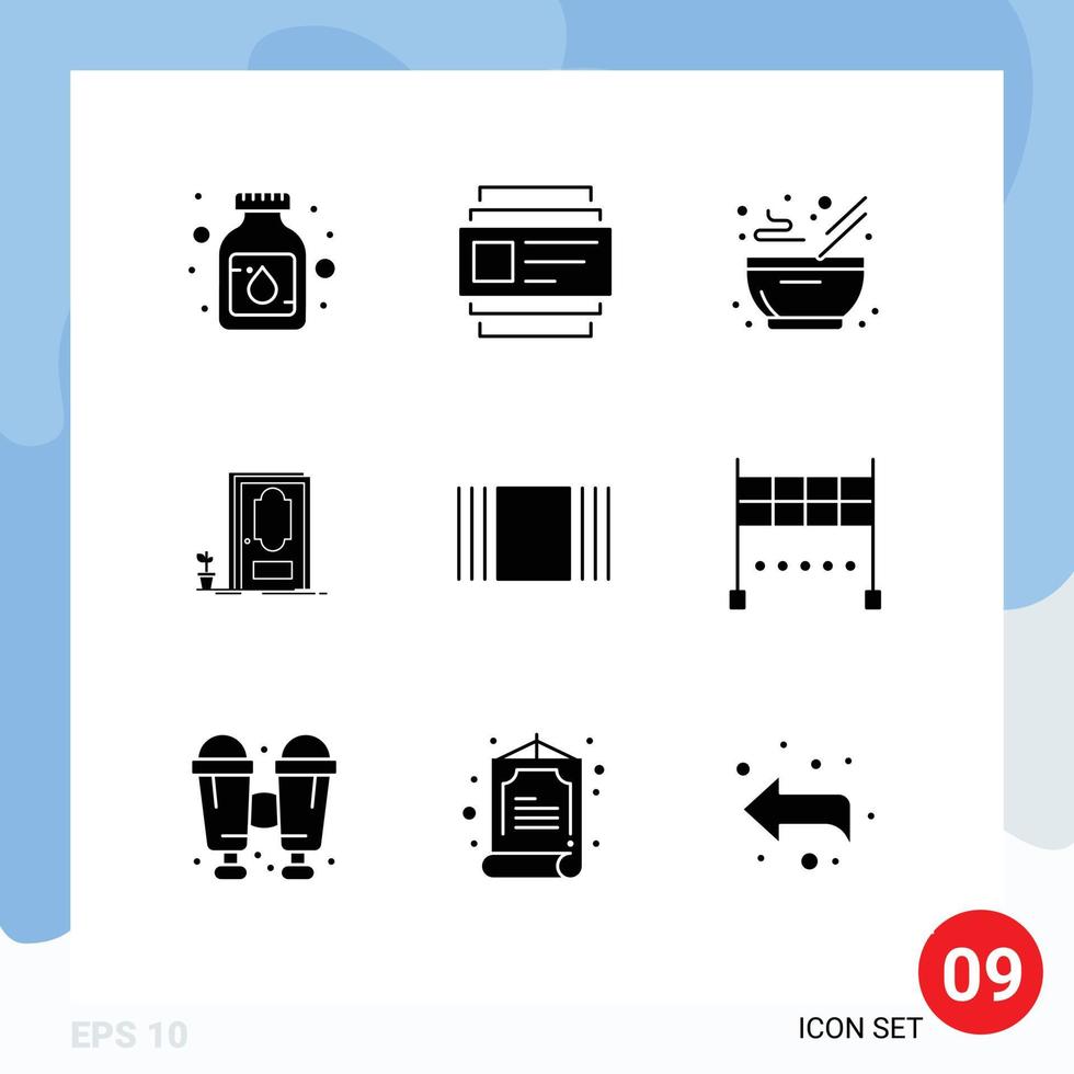 Set of 9 Vector Solid Glyphs on Grid for view cover food plant closed Editable Vector Design Elements