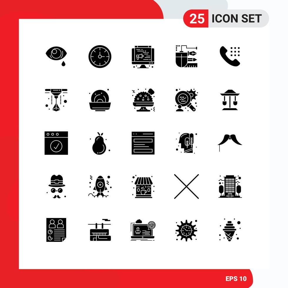 Group of 25 Solid Glyphs Signs and Symbols for dial scale computer pencil drawing Editable Vector Design Elements