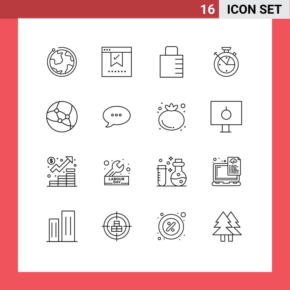 Set of 16 Vector Outlines on Grid for internet clock okay time security Editable Vector Design Elements