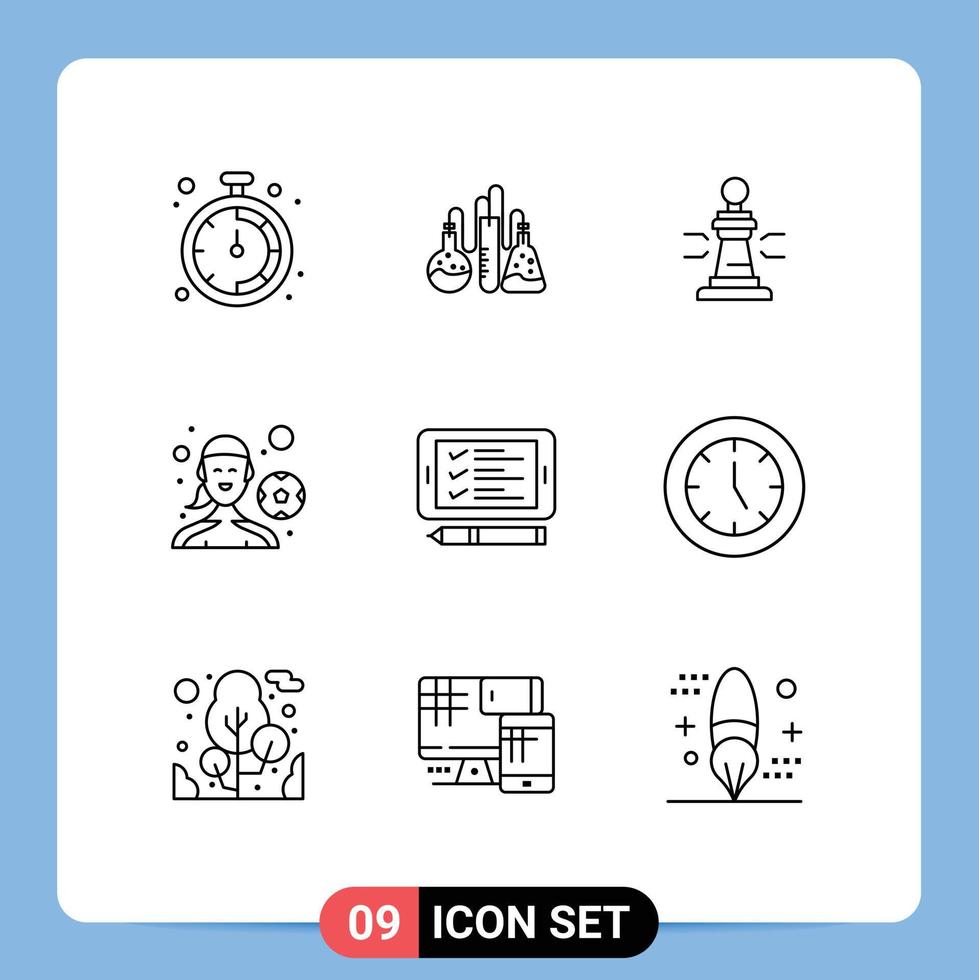 9 Universal Outline Signs Symbols of cell playing football game outdoor game female player Editable Vector Design Elements