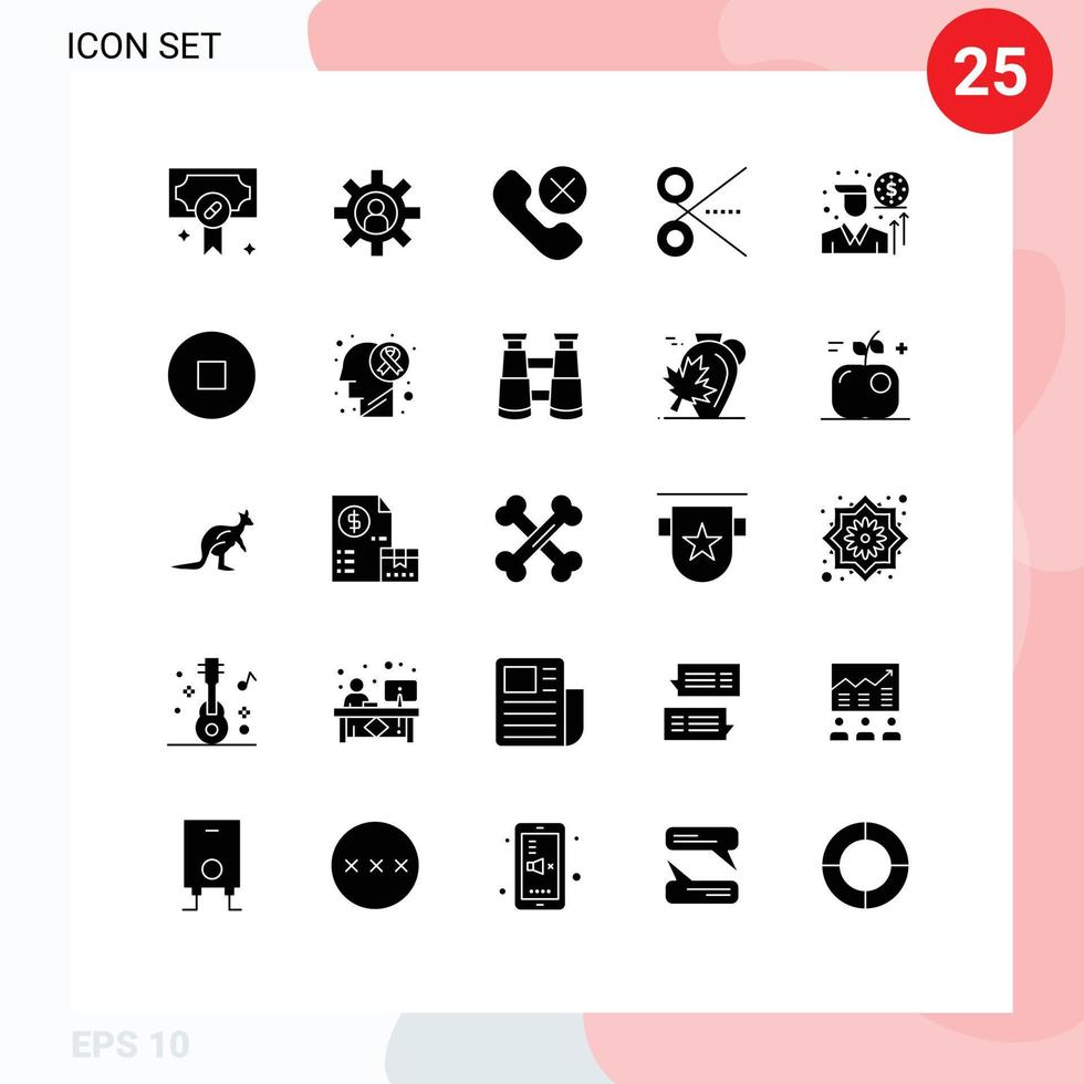 Pictogram Set of 25 Simple Solid Glyphs of ui scissors call office remove Editable Vector Design Elements