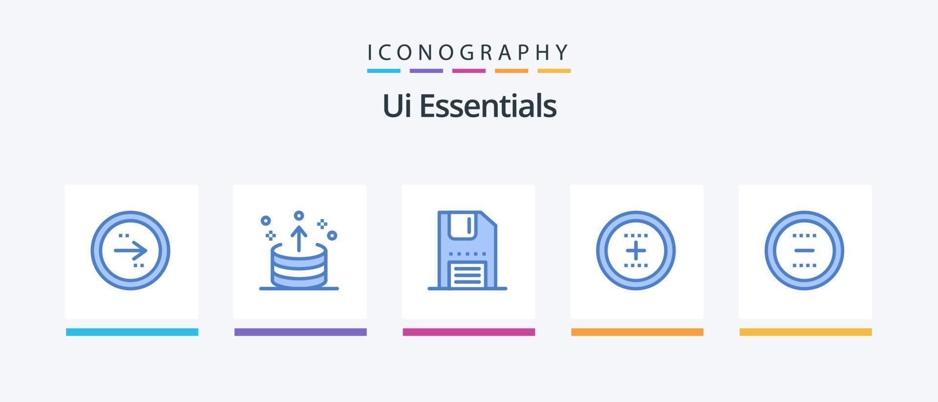 Ui Essentials Blue 5 Icon Pack Including interface. add. ui. save. floppy. Creative Icons Design vector