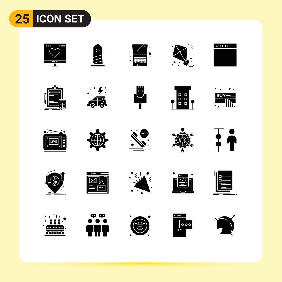 Set of 25 Modern UI Icons Symbols Signs for window app computer paper flying Editable Vector Design Elements