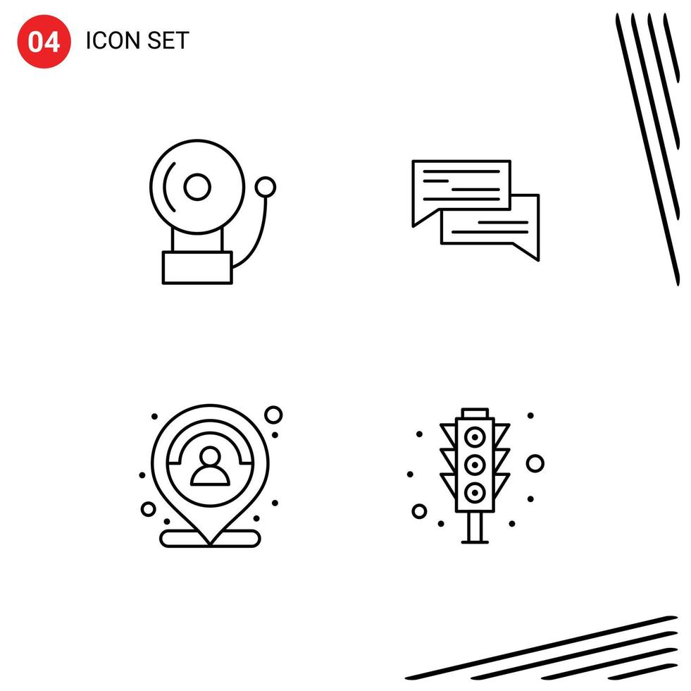 Pack of 4 Modern Filledline Flat Colors Signs and Symbols for Web Print Media such as alarm speech chat communication location Editable Vector Design Elements
