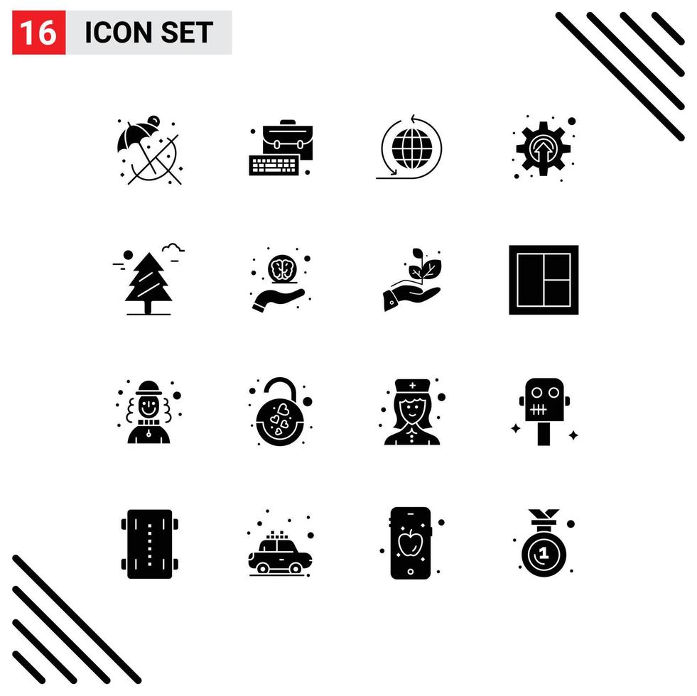 16 Universal Solid Glyphs Set for Web and Mobile Applications canada tree business network forest gear Editable Vector Design Elements