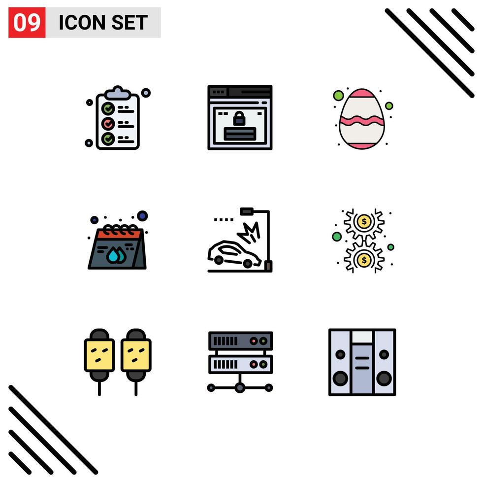 Mobile Interface Filledline Flat Color Set of 9 Pictograms of product paper password calendar festival Editable Vector Design Elements