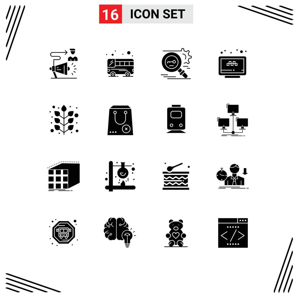 16 Thematic Vector Solid Glyphs and Editable Symbols of website taxi key search security Editable Vector Design Elements