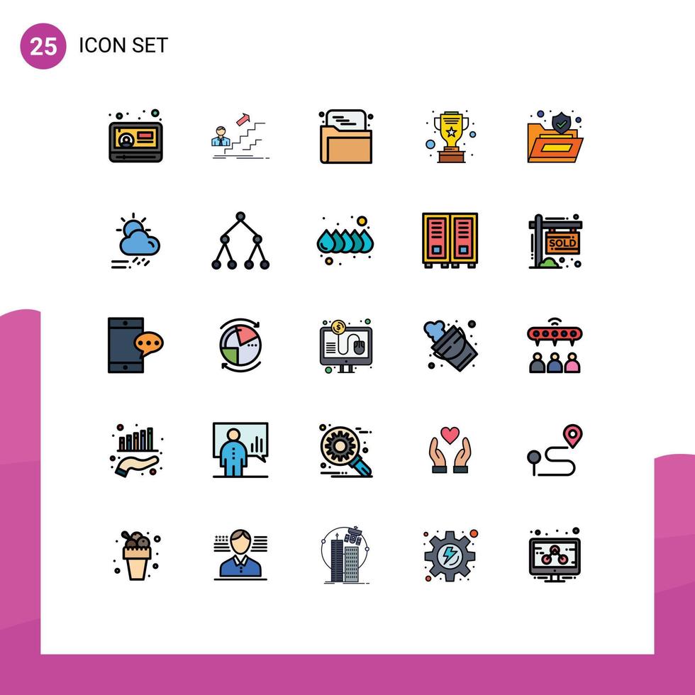 Group of 25 Filled line Flat Colors Signs and Symbols for folder silver career cup data Editable Vector Design Elements