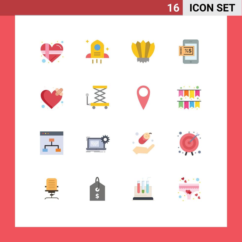Set of 16 Vector Flat Colors on Grid for broken bandage fins discount mobile Editable Pack of Creative Vector Design Elements