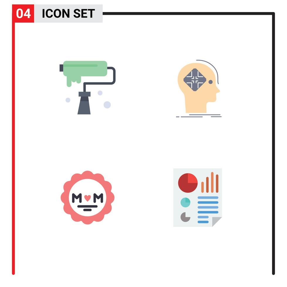 Mobile Interface Flat Icon Set of 4 Pictograms of artistic mind creativity cyber love Editable Vector Design Elements