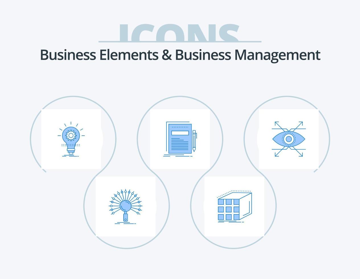 Business Elements And Business Managment Blue Icon Pack 5 Icon Design. file. business. dimensional. light. idea vector