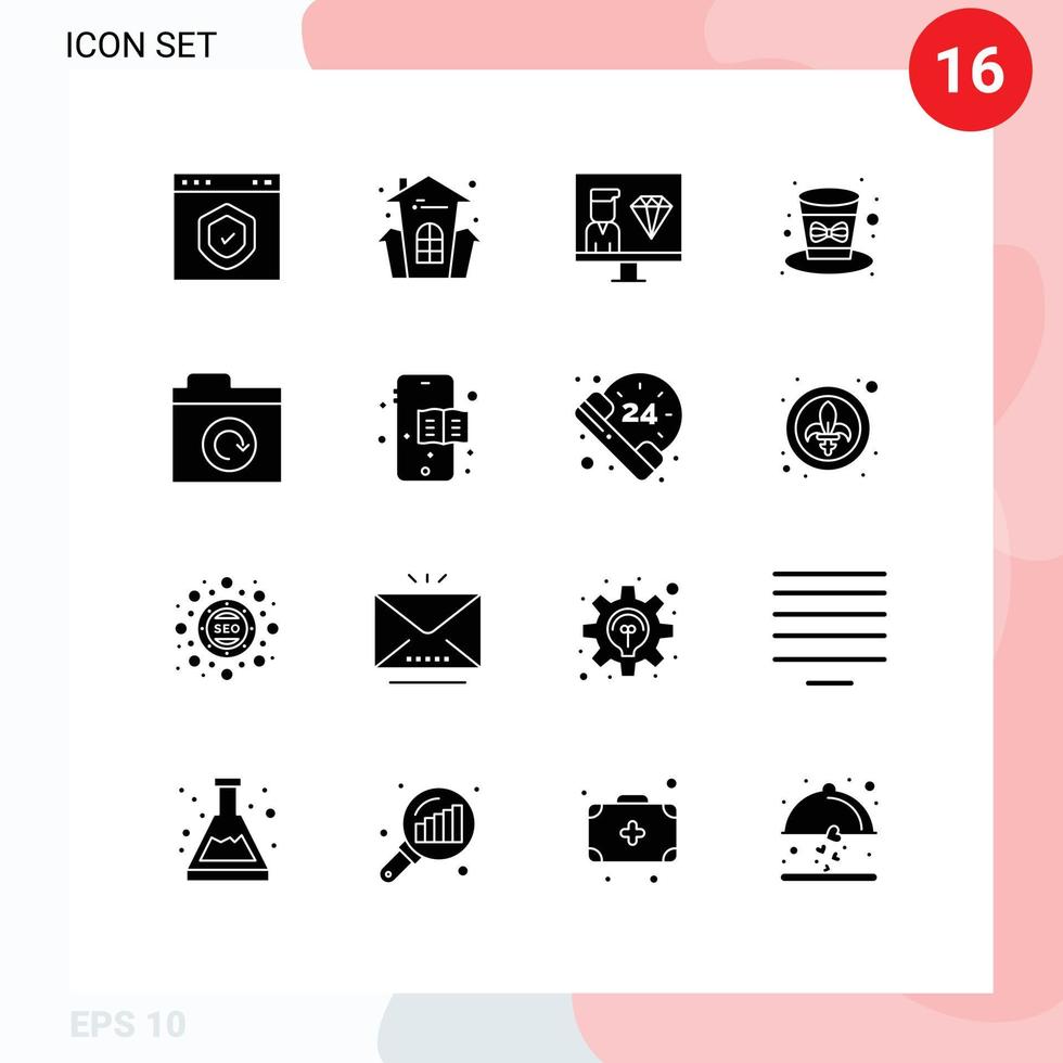 Pack of 16 Modern Solid Glyphs Signs and Symbols for Web Print Media such as holiday festival house holiday celebration programmer Editable Vector Design Elements
