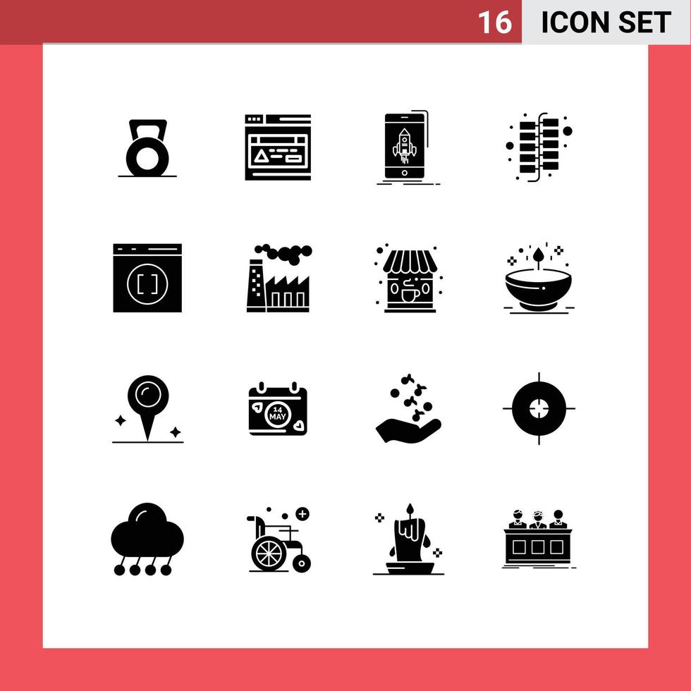 Modern Set of 16 Solid Glyphs Pictograph of develop browser gaming firework china Editable Vector Design Elements