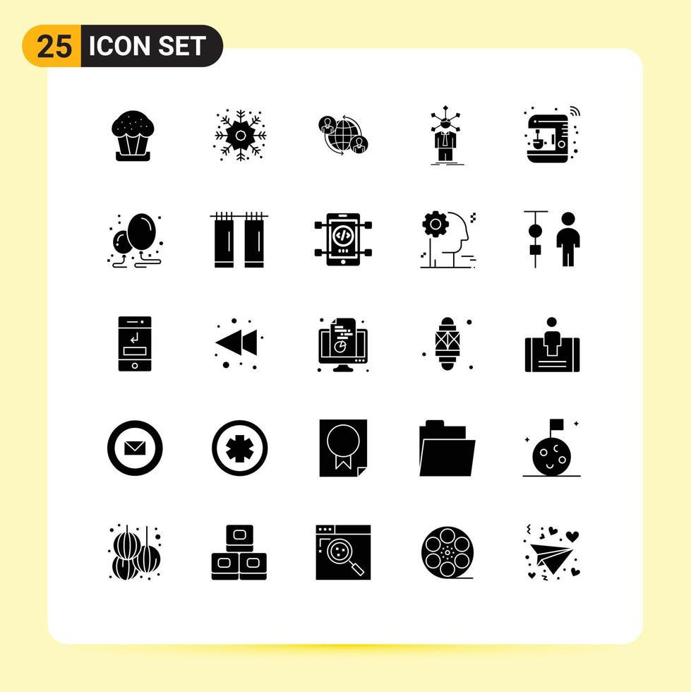 Group of 25 Solid Glyphs Signs and Symbols for coffee personality connections network development Editable Vector Design Elements