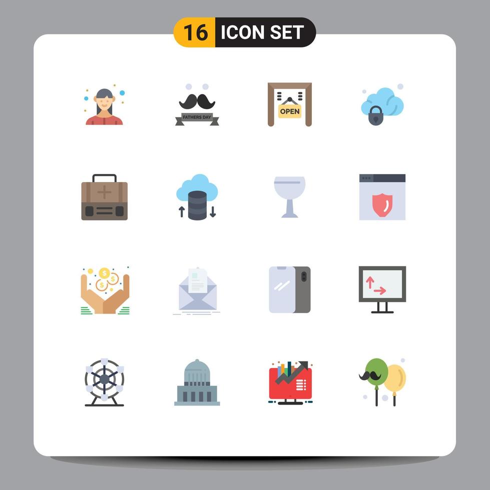 Modern Set of 16 Flat Colors Pictograph of medical briefcase ecommerce secure gdpr Editable Pack of Creative Vector Design Elements
