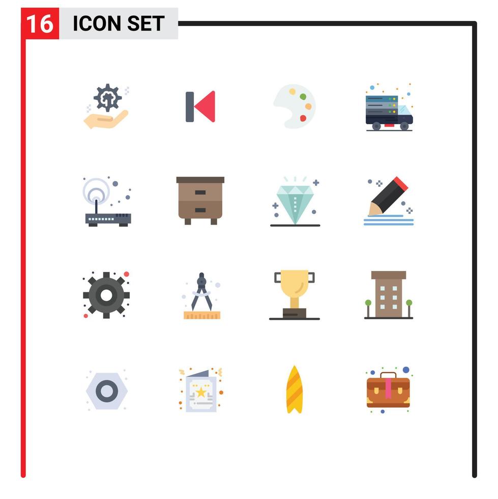 Group of 16 Modern Flat Colors Set for access transfer media online tools Editable Pack of Creative Vector Design Elements