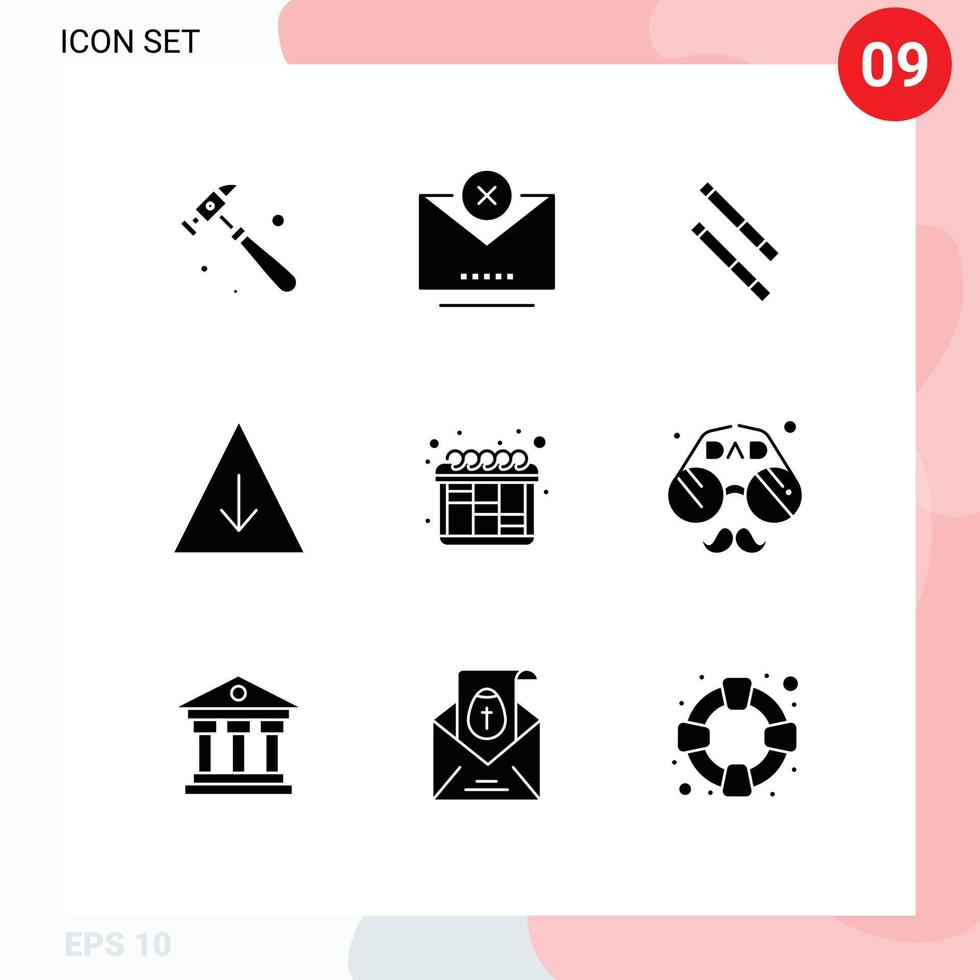 Set of 9 Vector Solid Glyphs on Grid for face accessories stick workflow iteration Editable Vector Design Elements