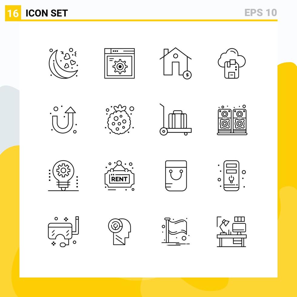 Set of 16 Vector Outlines on Grid for sign server coin sd cloud Editable Vector Design Elements