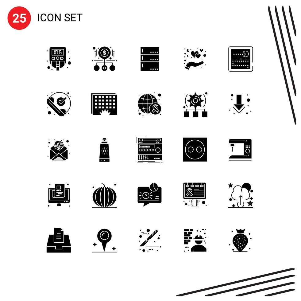 25 Solid Glyph concept for Websites Mobile and Apps competition heart product hand server Editable Vector Design Elements