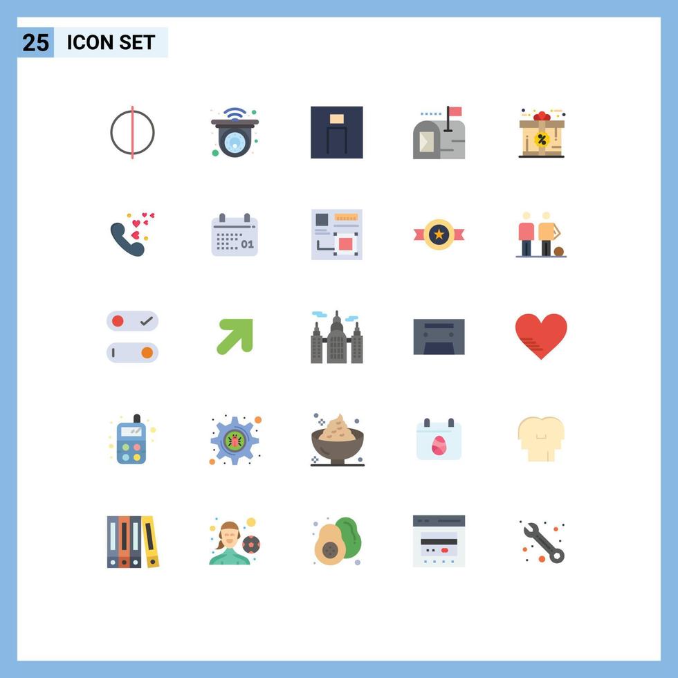 Editable Vector Line Pack of 25 Simple Flat Colors of discount bonus man mailbox email Editable Vector Design Elements