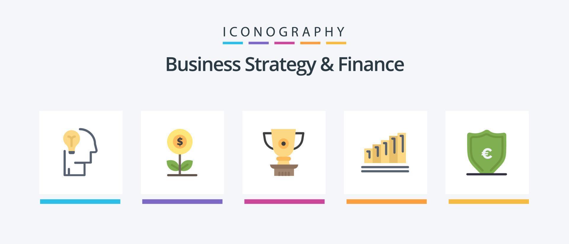 Business Strategy And Finance Flat 5 Icon Pack Including graph. analytics. dollar. reward. price. Creative Icons Design vector
