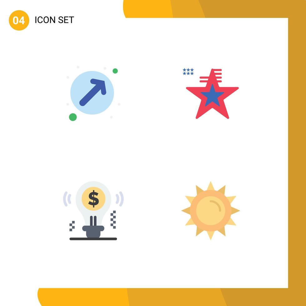 Set of 4 Commercial Flat Icons pack for arrow bulb up right flag dollar Editable Vector Design Elements