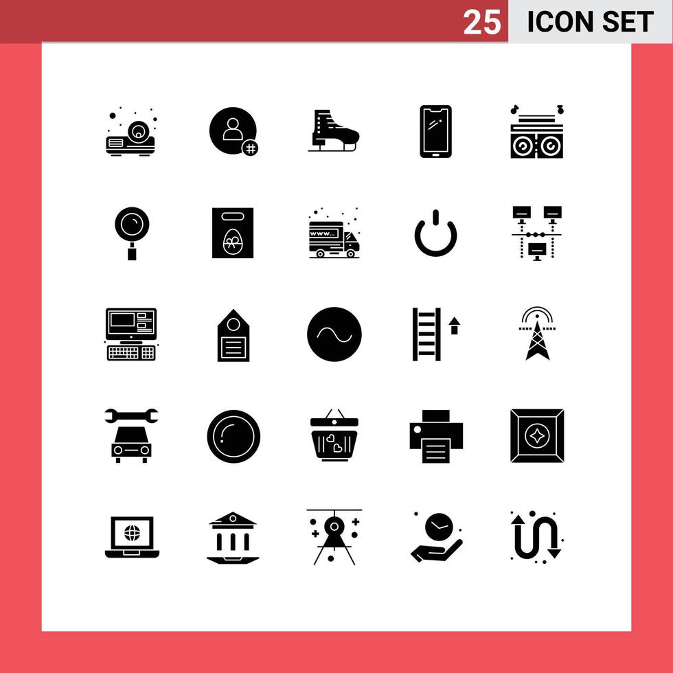 25 Thematic Vector Solid Glyphs and Editable Symbols of iphone mobile boot smart phone skating Editable Vector Design Elements