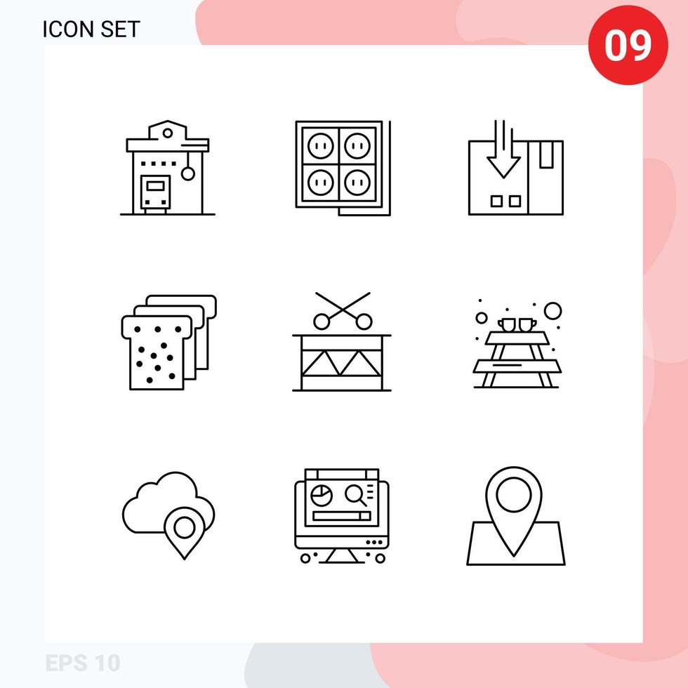 moderno conjunto de 9 9 contornos y símbolos tal como educación un pan enchufe Servicio logístico editable vector diseño elementos
