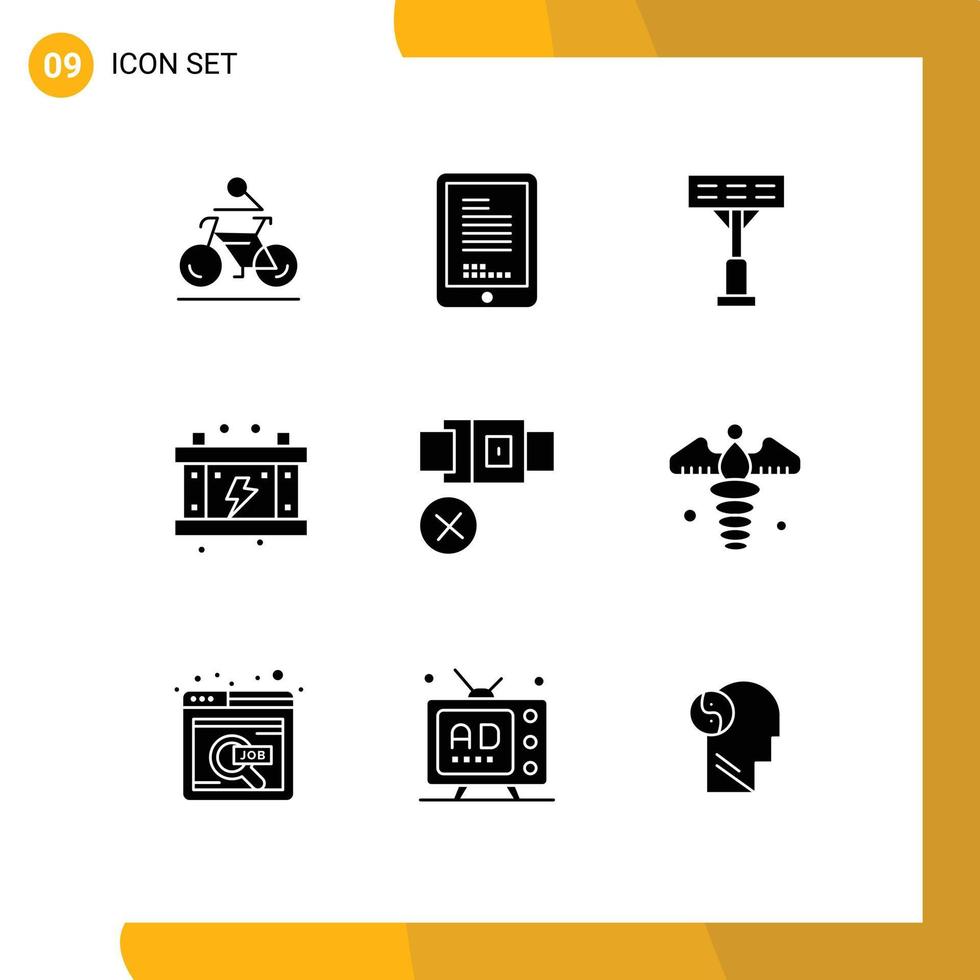 9 Solid Glyph concept for Websites Mobile and Apps not battery cell power electricity Editable Vector Design Elements