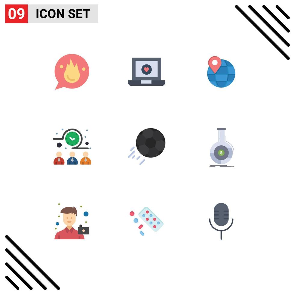 Modern Set of 9 Flat Colors and symbols such as soccer time love meeting time internet Editable Vector Design Elements