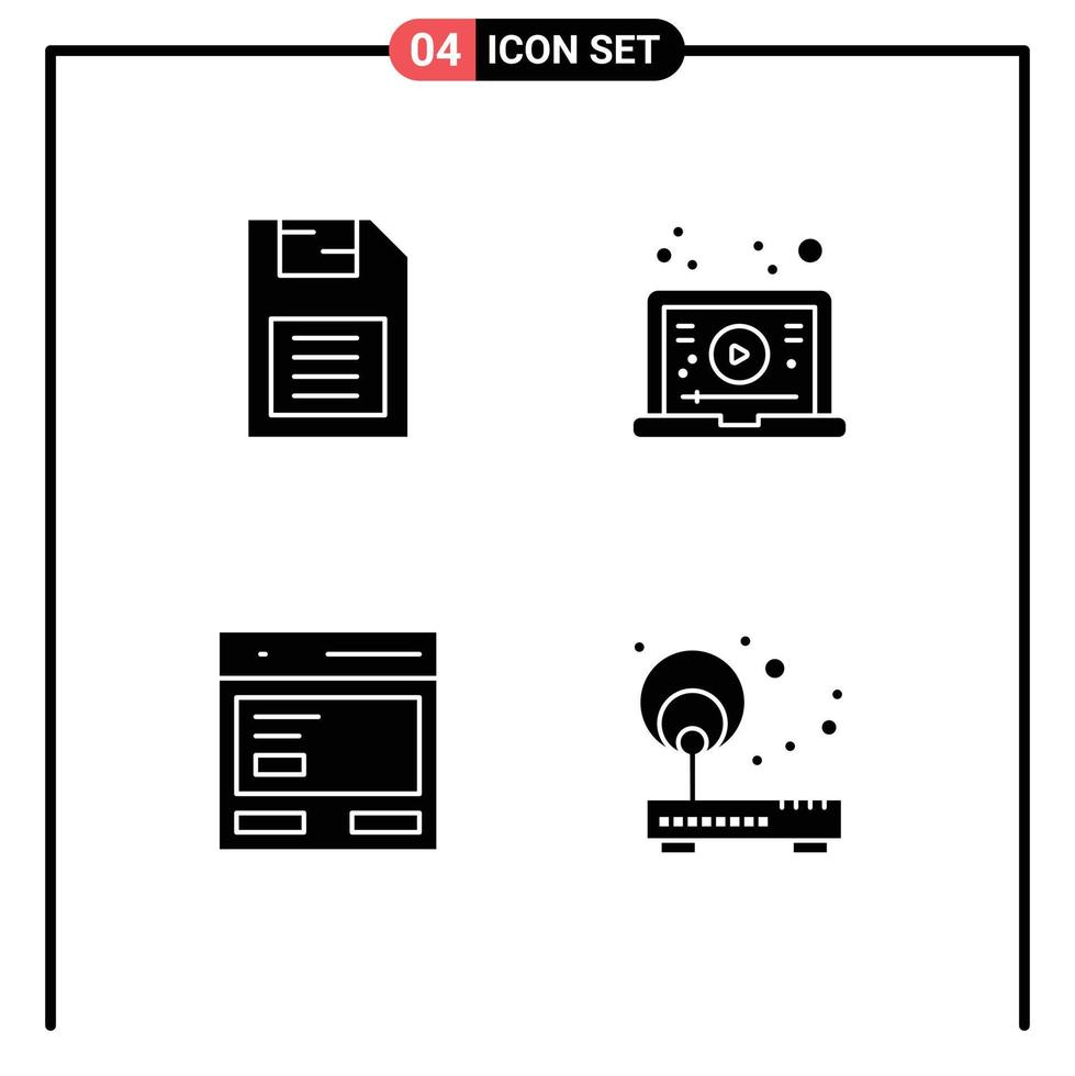 Pictogram Set of 4 Simple Solid Glyphs of memory card action sd card learning communication Editable Vector Design Elements