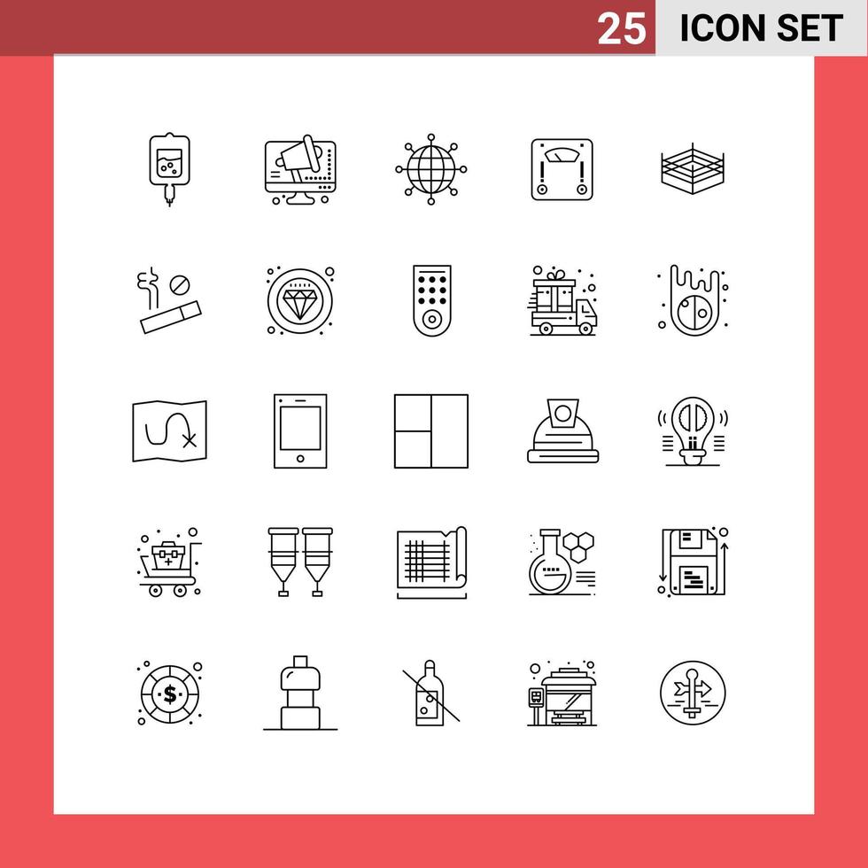 Pack of 25 creative Lines of ring weight business weighing machine Editable Vector Design Elements