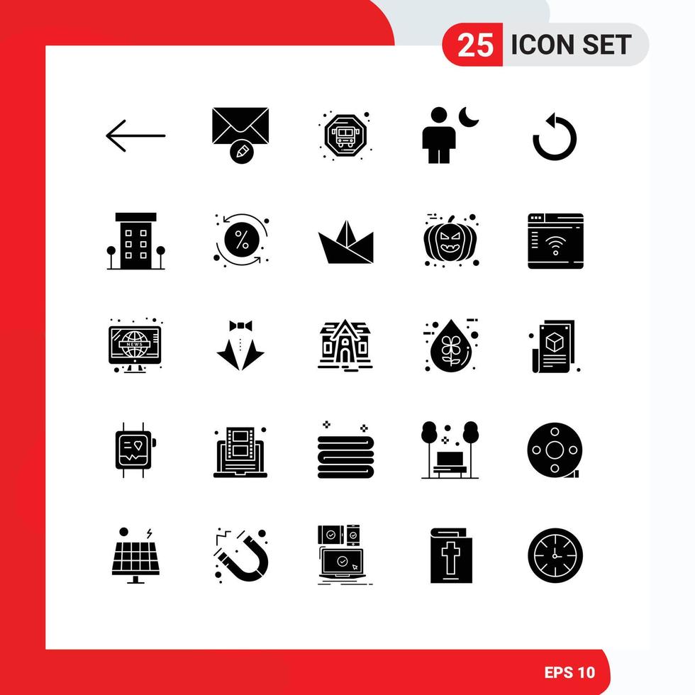Modern Set of 25 Solid Glyphs Pictograph of house repeat body rotate refresh Editable Vector Design Elements