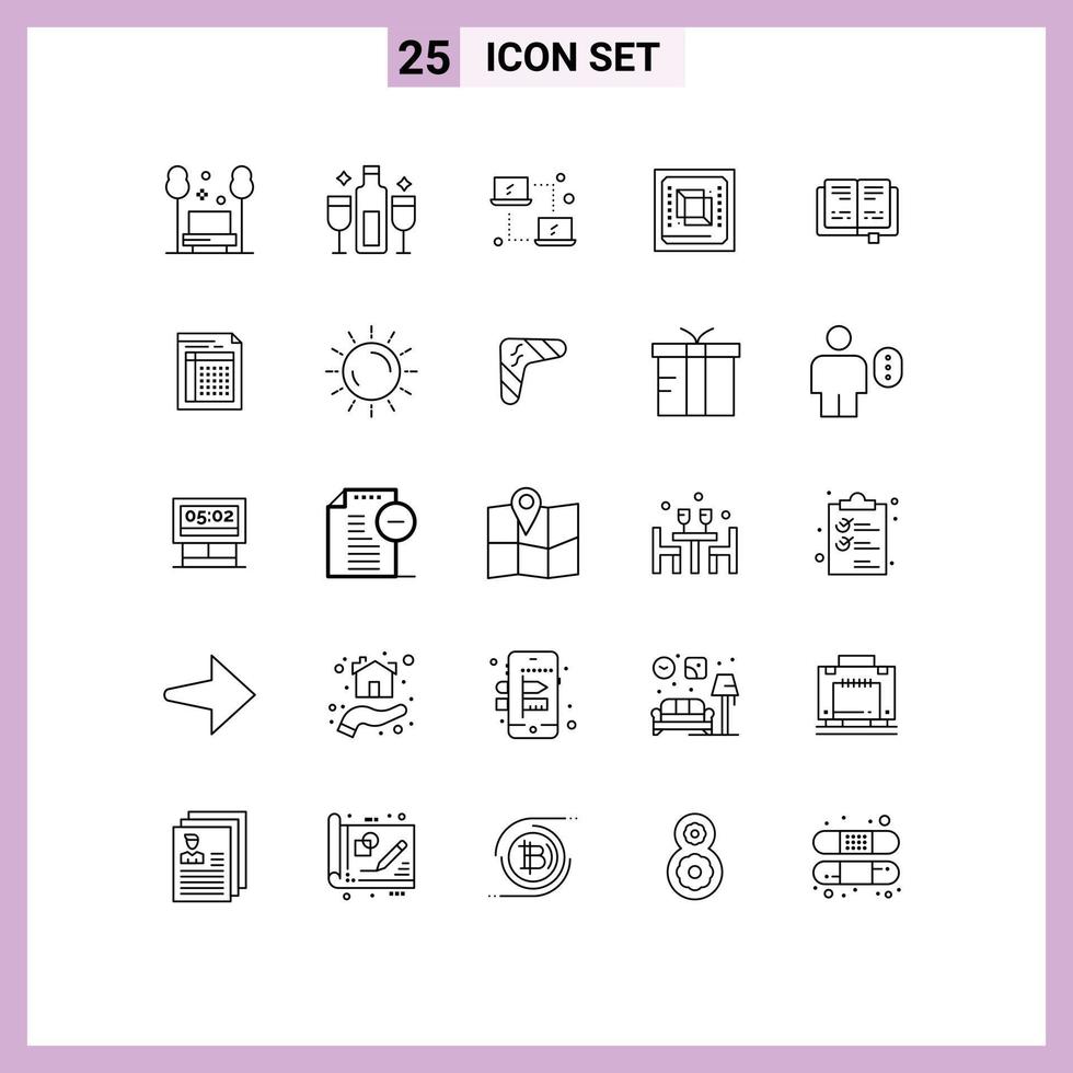 Universal Icon Symbols Group of 25 Modern Lines of hardware computer champagne chip networking Editable Vector Design Elements