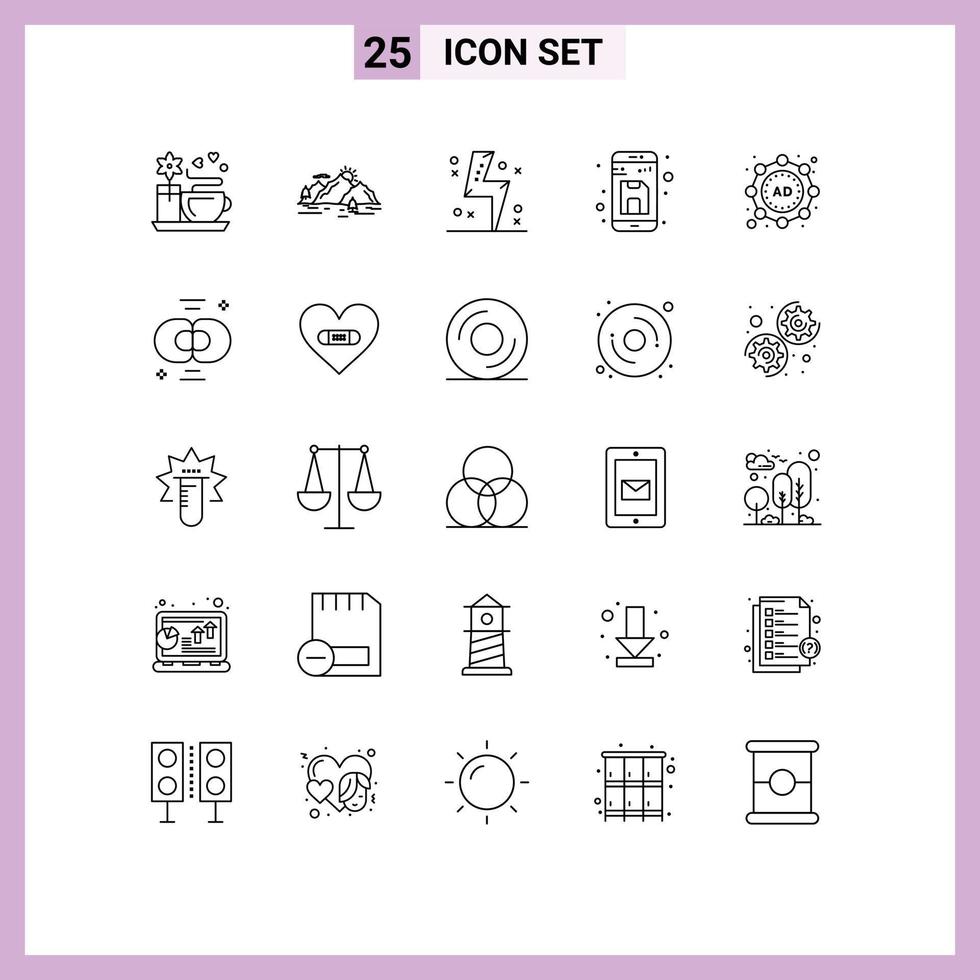 Modern Set of 25 Lines and symbols such as up file battery document power Editable Vector Design Elements