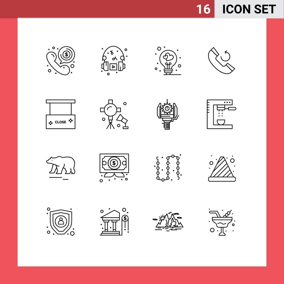 Pictogram Set of 16 Simple Outlines of board callback music phone valentine Editable Vector Design Elements