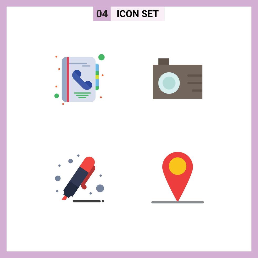 4 Universal Flat Icon Signs Symbols of address education call photo marker Editable Vector Design Elements