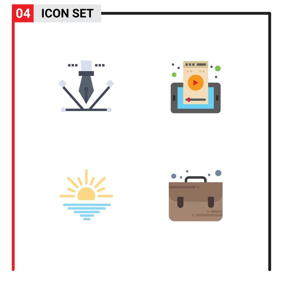 Modern Set of 4 Flat Icons Pictograph of artwork light pen tool phone open Editable Vector Design Elements