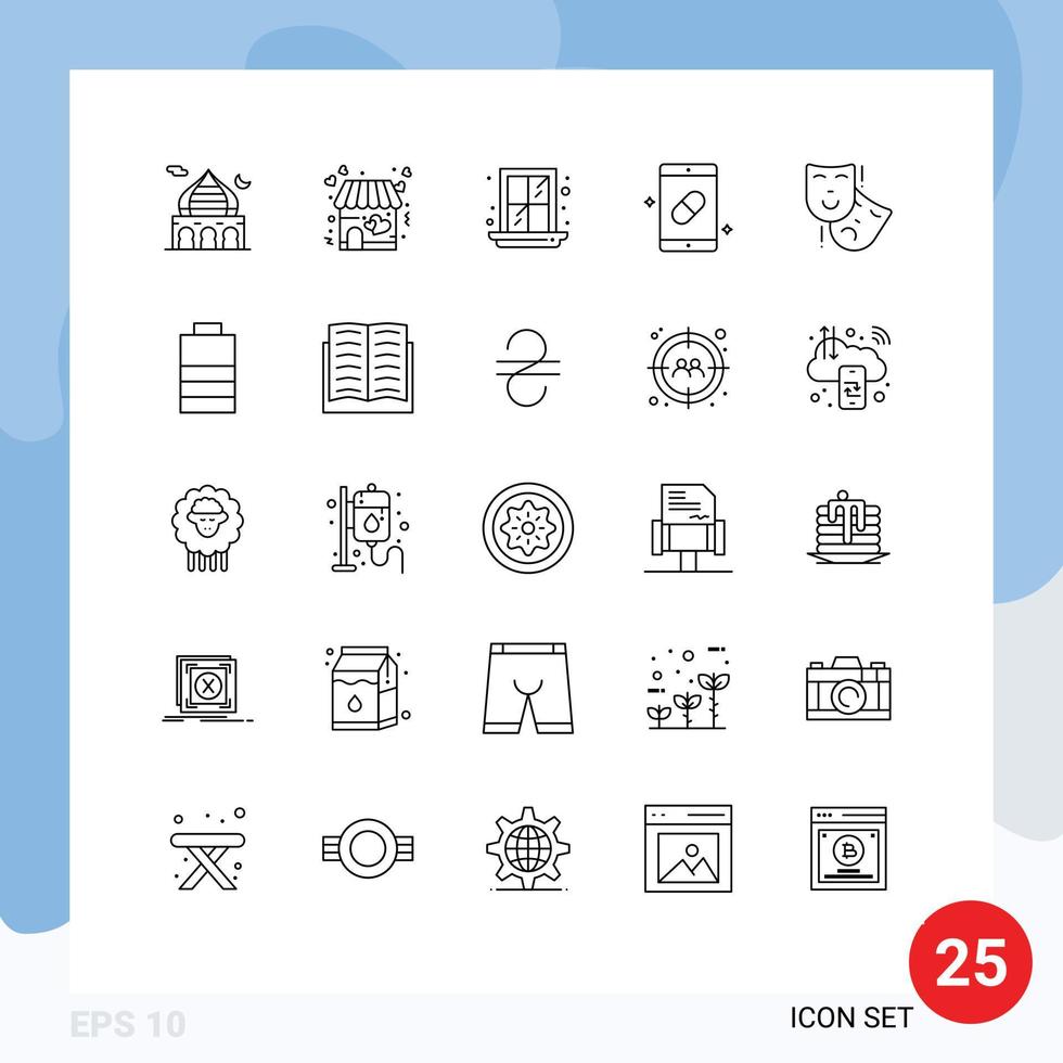 Set of 25 Modern UI Icons Symbols Signs for acting medicine valentine medical mobile Editable Vector Design Elements