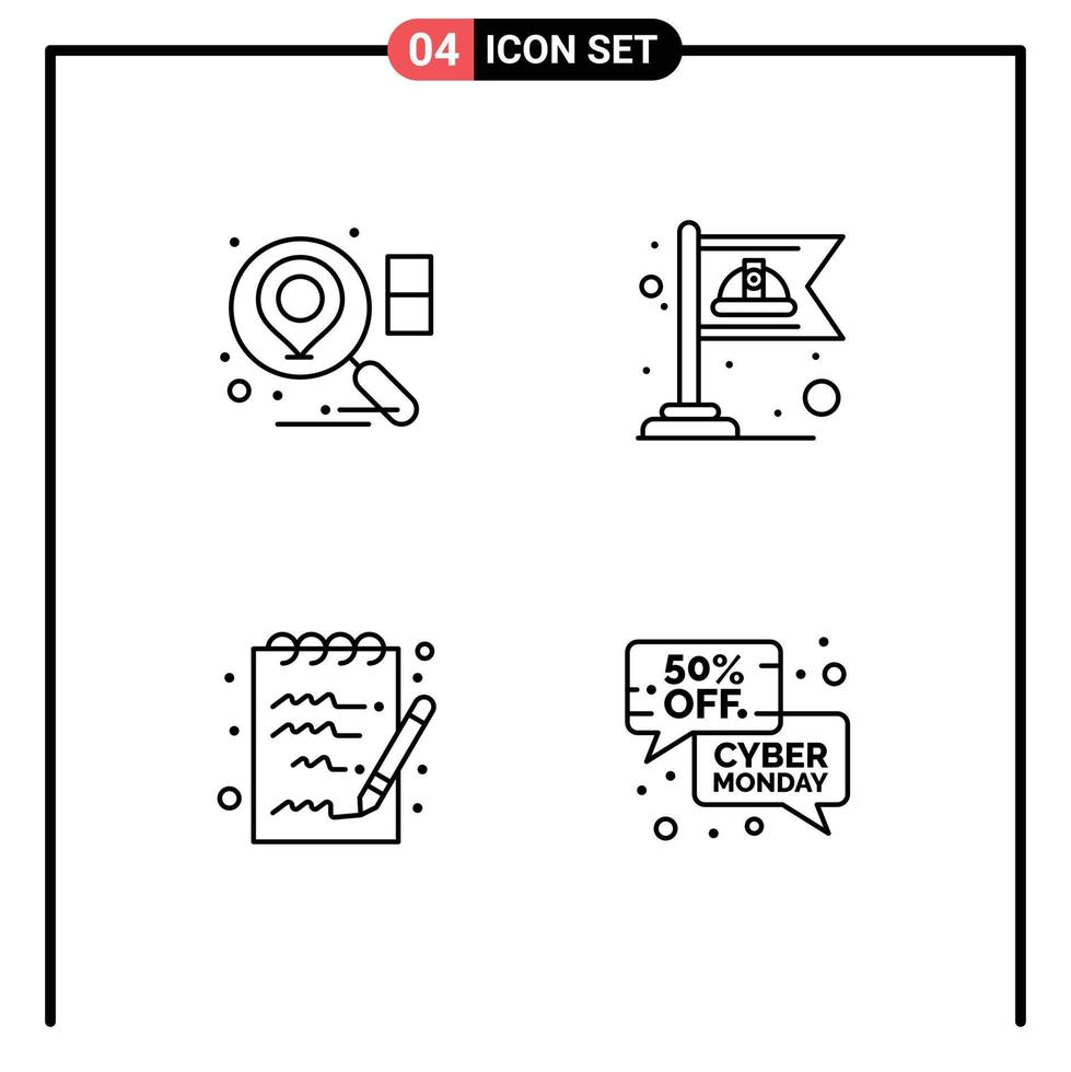 4 Thematic Vector Filledline Flat Colors and Editable Symbols of location notepad communist labour ecommerce Editable Vector Design Elements
