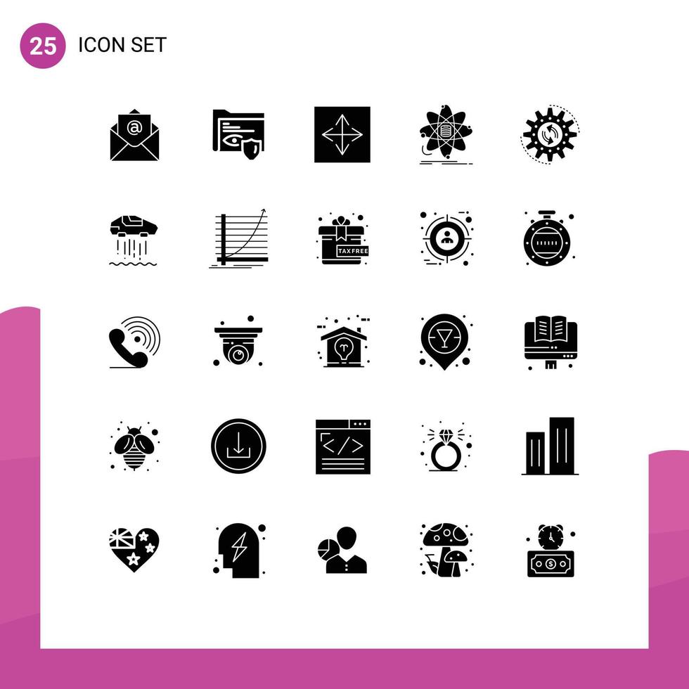 Pack of 25 creative Solid Glyphs of management research app information analysis Editable Vector Design Elements