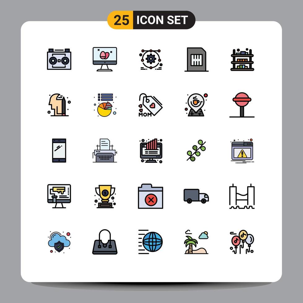 Filled line Flat Color Pack of 25 Universal Symbols of buy mobile easter devices card Editable Vector Design Elements