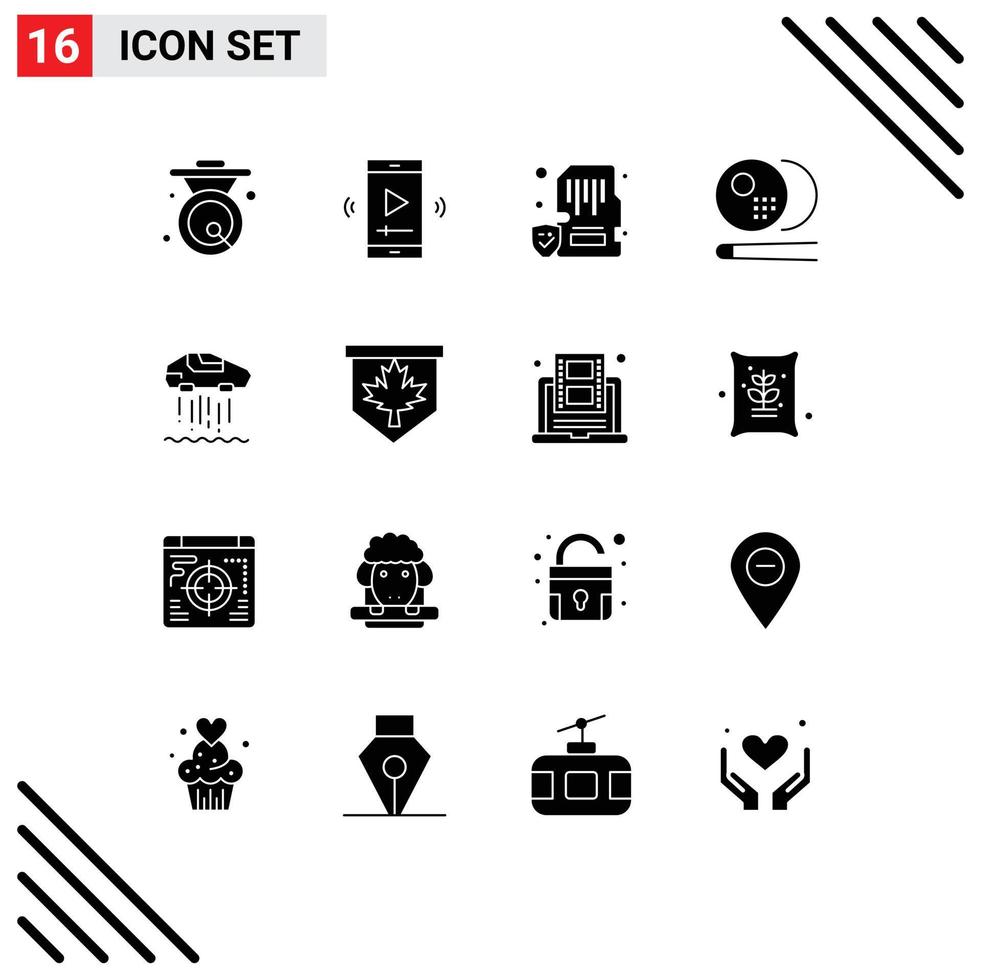 Pictogram Set of 16 Simple Solid Glyphs of snooker billiards video player mobile lock Editable Vector Design Elements