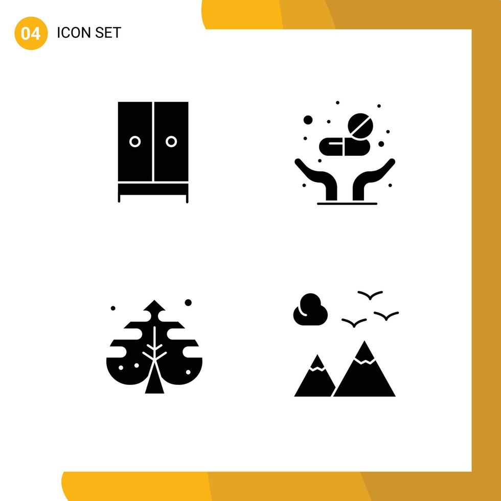 Modern Set of 4 Solid Glyphs Pictograph of appliances plant home pills creative Editable Vector Design Elements