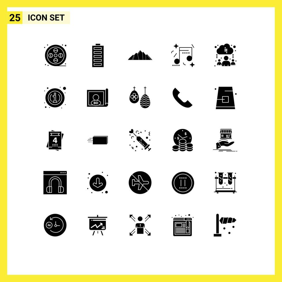 Pictogram Set of 25 Simple Solid Glyphs of party happiness full celebration mountain Editable Vector Design Elements