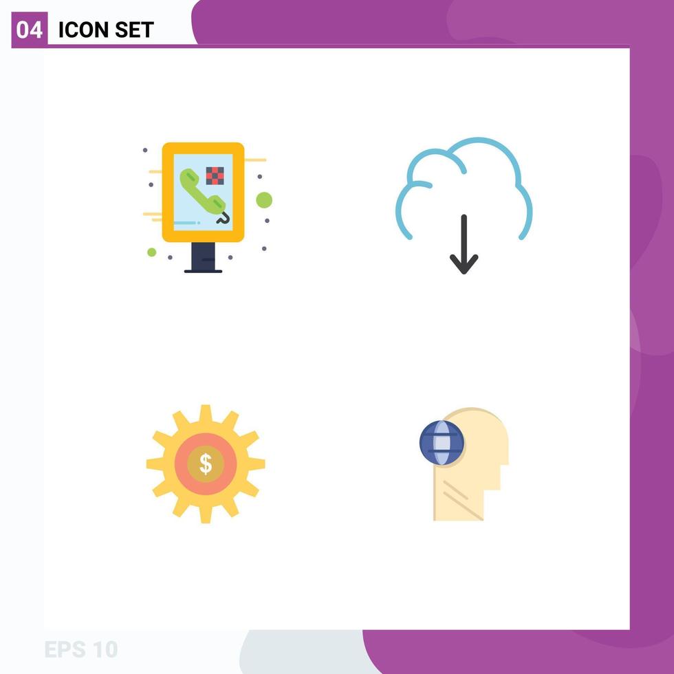 Group of 4 Flat Icons Signs and Symbols for info graphic gear public download money Editable Vector Design Elements