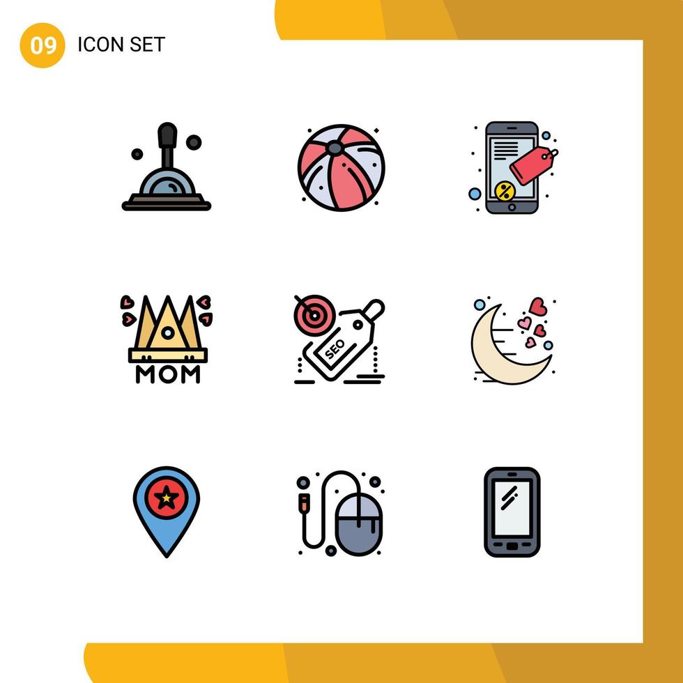 Set of 9 Modern UI Icons Symbols Signs for discount seo seo tag tag mother Editable Vector Design Elements