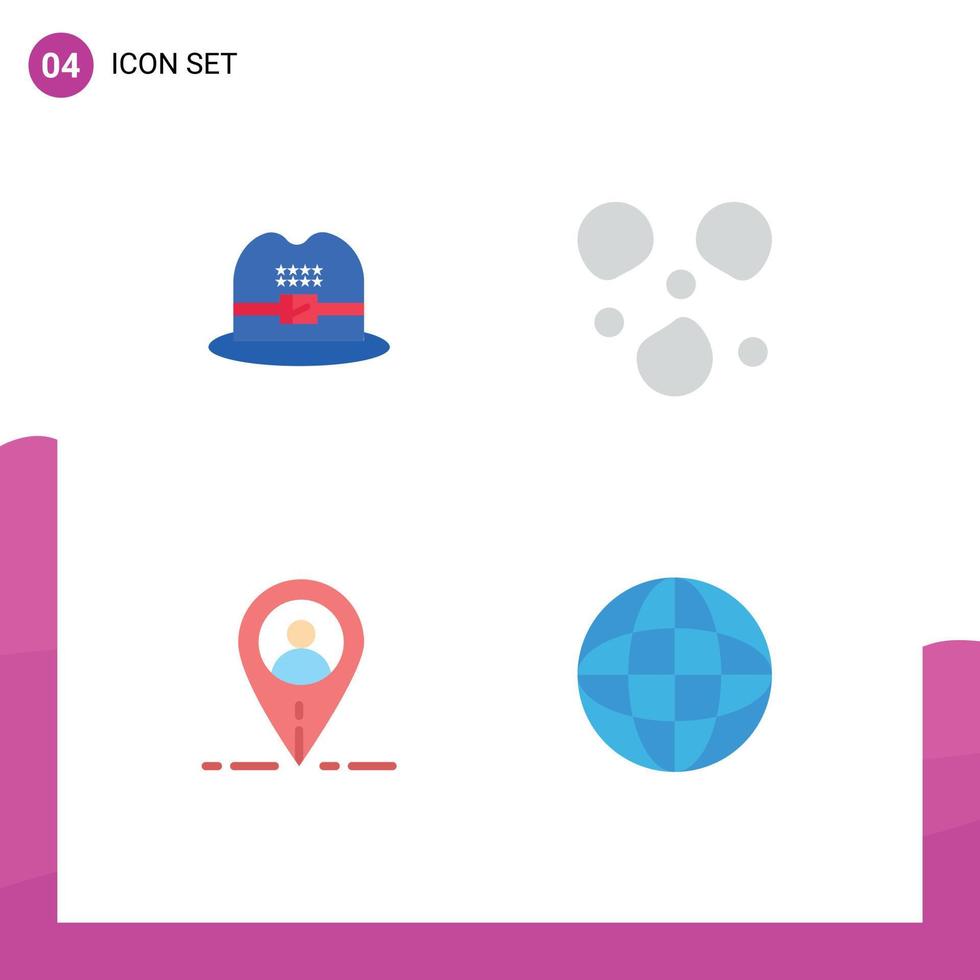 Modern Set of 4 Flat Icons Pictograph of hat globe hail location worldwide Editable Vector Design Elements