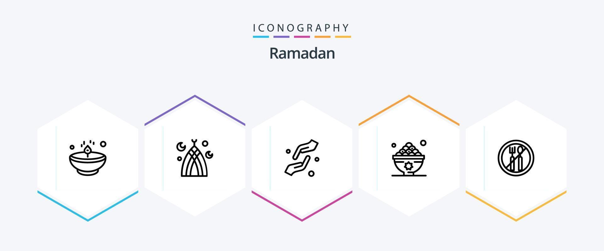 Ramadán 25 línea icono paquete incluso . ayuda . mes . manos . cuidado vector